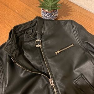 Forever21, 100% leather bomber jacket, women’s M.